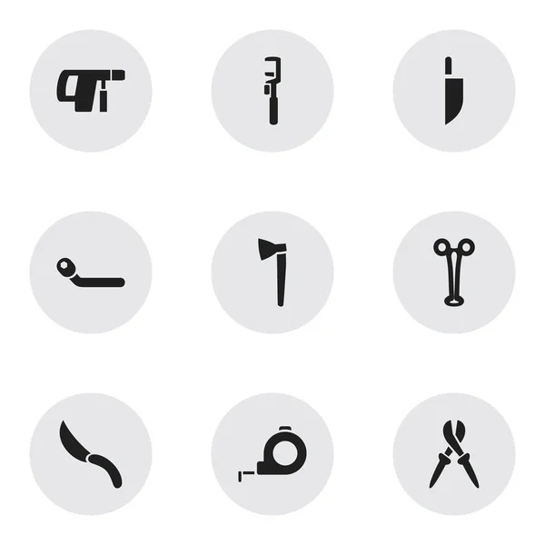 Conjunto de 9 ícones de ferramentas editáveis. Inclui símbolos como Spanner, Cleaver, Hatchet e muito mais. Pode ser usado para Web, Mobile, UI e design infográfico . — Vetor de Stock
