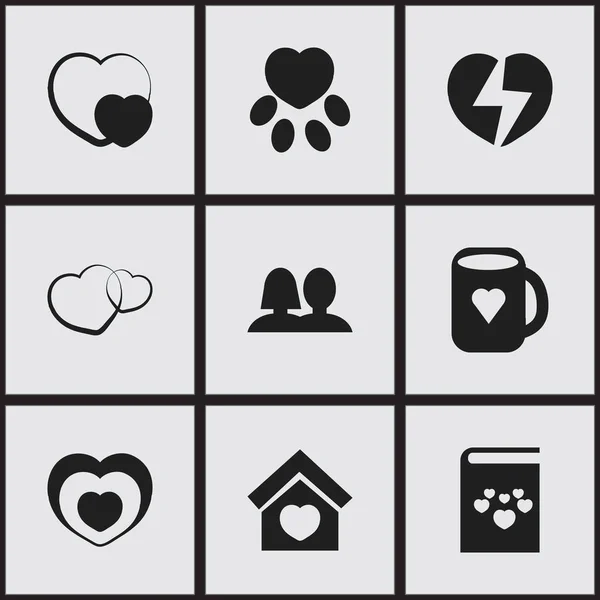 Set di 9 icone amour modificabili. Include simboli come costruzione, libro di testo, tazza di tè e altro ancora. Può essere utilizzato per la progettazione web, mobile, UI e infografica . — Vettoriale Stock