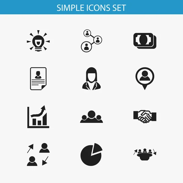 Ensemble de 12 icônes d'affaires modifiables. Comprend des symboles tels que la structure du personnel, monnaie, statistiques et plus encore. Peut être utilisé pour le Web, mobile, interface utilisateur et infographie . — Image vectorielle