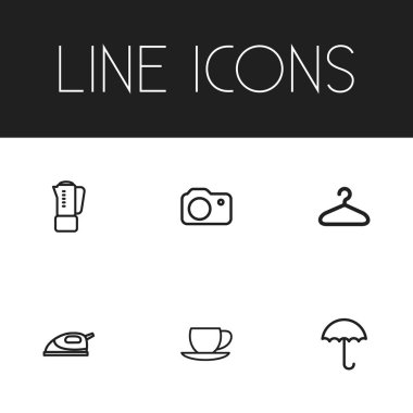 6 düzenlenebilir iş anahat simgeleri ayarlayın. Askı, karıştırma, Ütü vb. gibi simgeler içerir. Web, mobil, UI ve Infographic tasarımı için kullanılabilir.