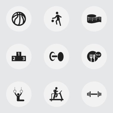 9 düzenlenebilir egzersiz simgeler kümesi. Gücü, bez cetvel, sepet oyun ve daha fazlası gibi simgeler içerir. Web, mobil, UI ve Infographic tasarımı için kullanılabilir.