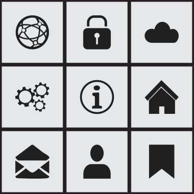 9 düzenlenebilir ağ simgeler kümesi. Dişli, ağ, ev ve daha fazla gibi simgeler içerir. Web, mobil, UI ve Infographic tasarımı için kullanılabilir.