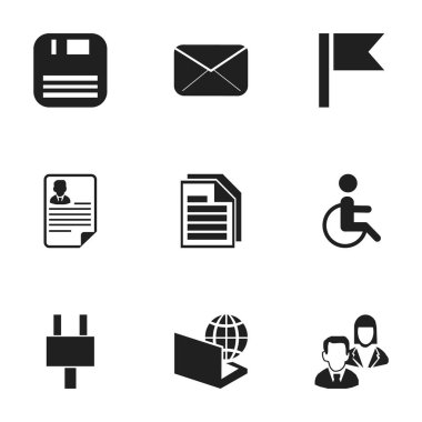 9 düzenlenebilir Office simgeler kümesi. Özürlü, çalışan, soket gibi simgeleri içerir. Web, mobil, UI ve Infographic tasarımı için kullanılabilir.