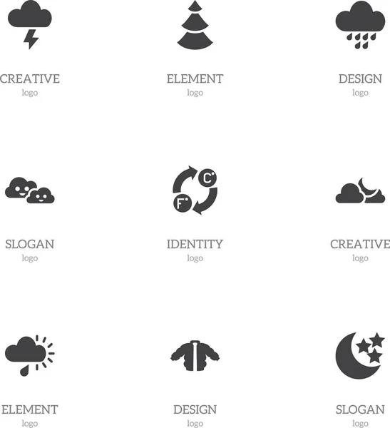 Ensemble de 9 icônes météo modifiables. Comprend des symboles tels que Skyless, clair de lune, nuageux et plus. Peut être utilisé pour le Web, mobile, interface utilisateur et infographie . — Image vectorielle