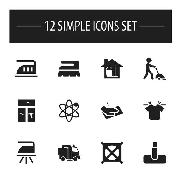 Set de 12 iconos de higiene editables. Incluye símbolos como barrido, Hoover, camiseta limpia y más. Puede ser utilizado para el diseño de la tela, móvil, interfaz de usuario e infografía . — Vector de stock