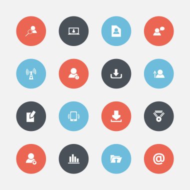 16 düzenlenebilir ağ simgeler kümesi. Avatar, adam, posta simgesi ve daha fazla düşünme gibi simgeler içerir. Web, mobil, UI ve Infographic tasarımı için kullanılabilir.