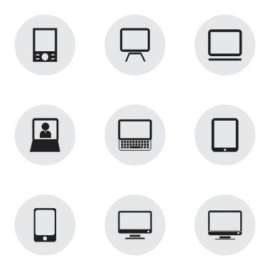 9 düzenlenebilir Gadget simgeler kümesi. Bilgisayar, Tv, ekran ve daha fazlası gibi simgeler içerir. Web, mobil, UI ve Infographic tasarımı için kullanılabilir.