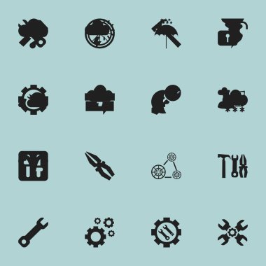 16 düzenlenebilir aracı simgeler kümesi. Ayarlar, Cogwheels, ayarları ve daha fazla gibi simgeler içerir. Web, mobil, UI ve Infographic tasarımı için kullanılabilir.