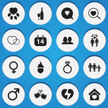 16 düzenlenebilir Amour simgeler kümesi. Bina, evlilik, erkek işaret ve daha fazlası gibi simgeler içerir. Web, mobil, UI ve Infographic tasarımı için kullanılabilir.