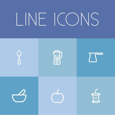 6 düzenlenebilir pişirme anahat simgeler kümesi. Cezve, çorba, yemek ve daha fazlası gibi simgeler içerir. Web, mobil, UI ve Infographic tasarımı için kullanılabilir.