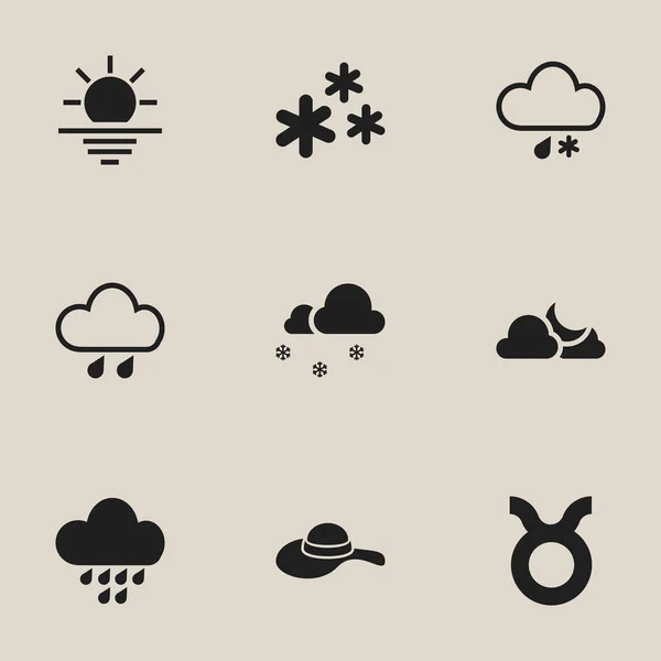 Set de 9 iconos meteorológicos editables. Incluye símbolos como tormenta de lluvia, precipitación, toro y más. Puede ser utilizado para el diseño de la tela, móvil, interfaz de usuario e infografía . — Vector de stock