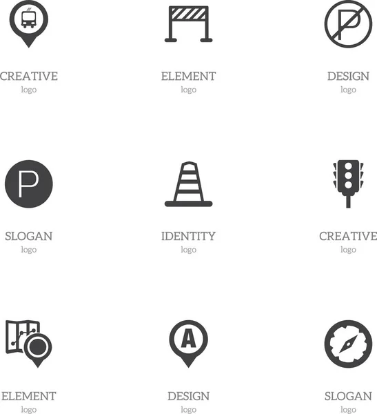 Sada 9 upravitelné umístění ikon. Obsahuje symboly, například dopravní značky, semafor, značky a další. Lze použít pro webové, mobilní, Ui a infografika Design. — Stockový vektor