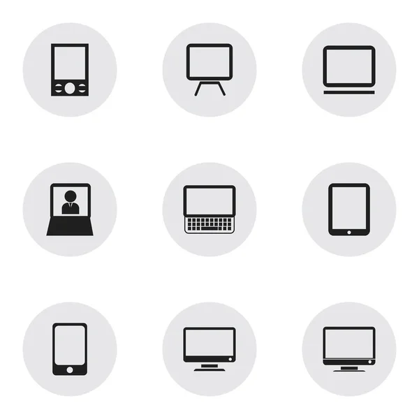 Ensemble de 9 icônes Gadget modifiables. Comprend des symboles tels que l'ordinateur, la télévision, l'écran et plus. Peut être utilisé pour le Web, mobile, interface utilisateur et infographie . — Image vectorielle