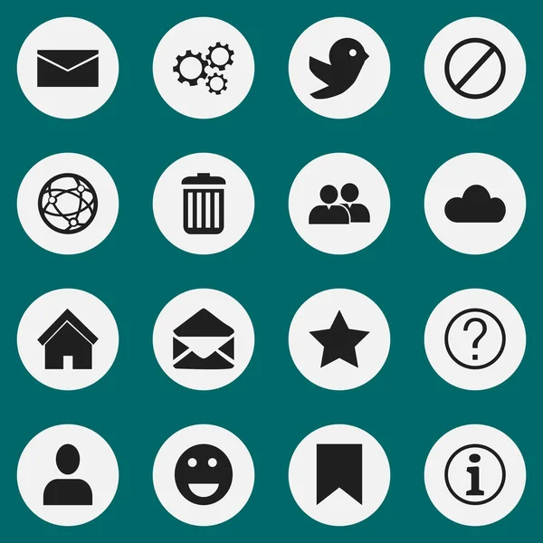Set van 16 bewerkbare Web iconen. Bevat symbolen zoals versnelling, Emoji, profiel en meer. Kan worden gebruikt voor Web, Mobile, Ui en Infographic Design. — Stockvector