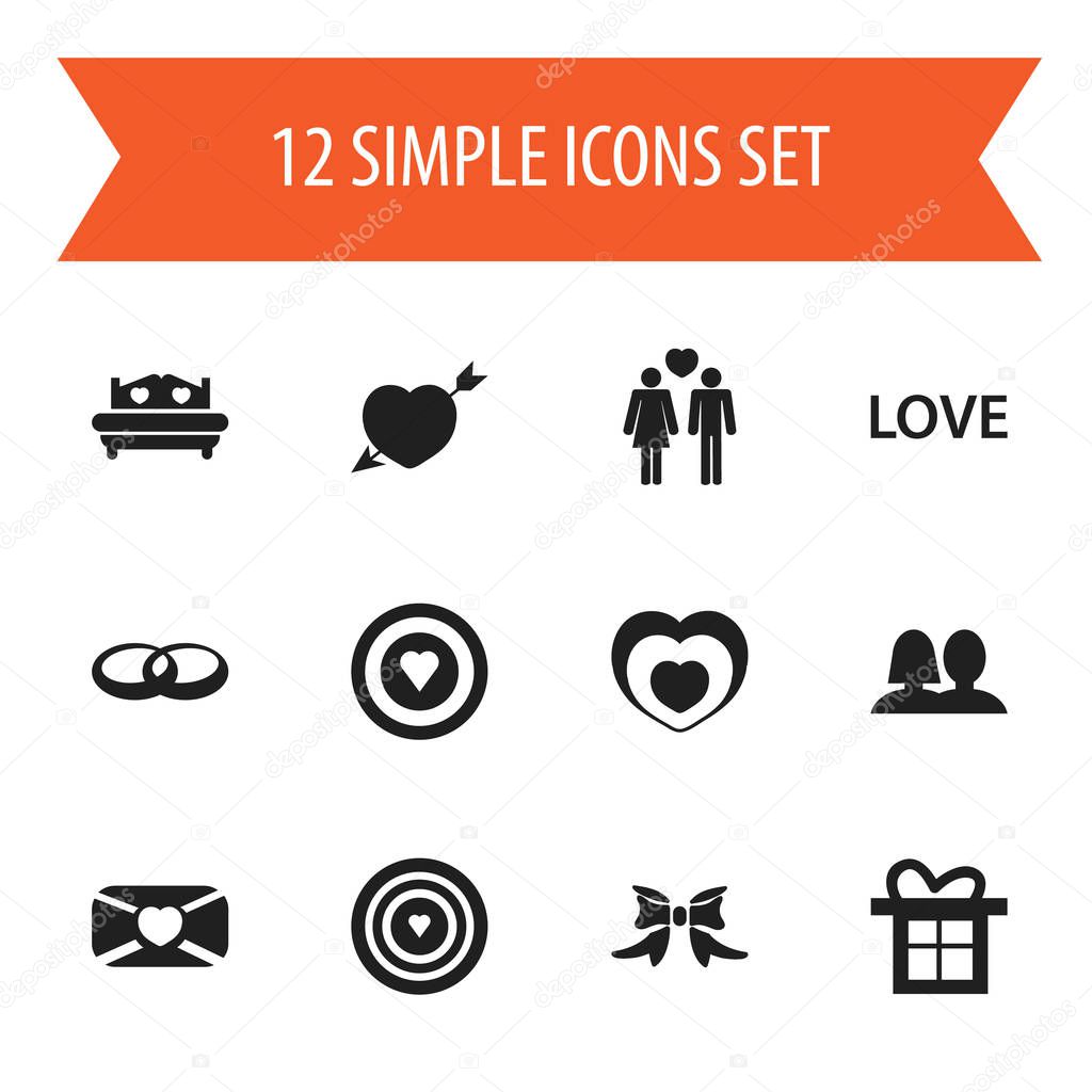 Set Of 12 Editable Amour Icons. Includes Symbols Such As Wedlock, Dartboard, Aim And More. Can Be Used For Web, Mobile, UI And Infographic Design.