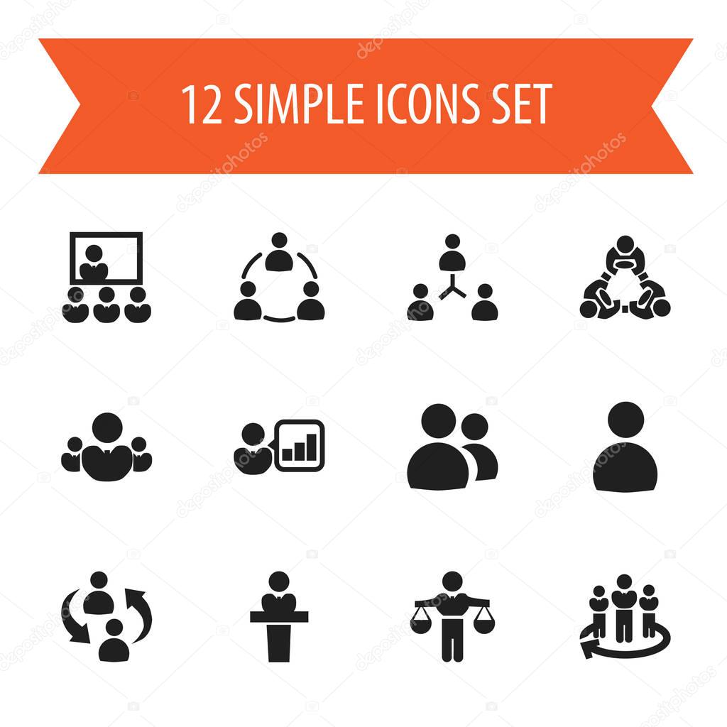 Set Of 12 Editable Business Icons. Includes Symbols Such As Friendship, Unity, Introducing And More. Can Be Used For Web, Mobile, UI And Infographic Design.