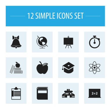 12 düzenlenebilir bilgi simgeler kümesi. Edebiyat, dünya gezegen, tören ve daha fazlası gibi simgeler içerir. Web, mobil, UI ve Infographic tasarımı için kullanılabilir.