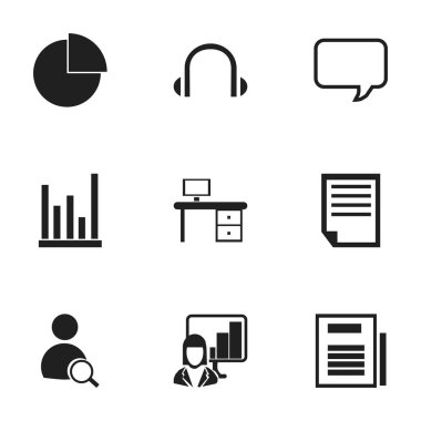 9 düzenlenebilir Bürosu simgeler kümesi. Sayfa, mesaj kabarcık, tanıtımı ve daha fazlası gibi simgeler içerir. Web, mobil, UI ve Infographic tasarımı için kullanılabilir.