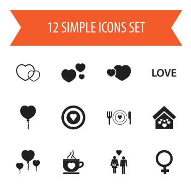 12 düzenlenebilir aşk simgeler kümesi. Sevgi, kahve fincanı, sevinç ve daha fazla gibi simgeler içerir. Web, mobil, UI ve Infographic tasarımı için kullanılabilir.