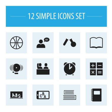 12 düzenlenebilir bilim simgeler kümesi. Defterini, yüzük, kitap ve daha fazlası gibi simgeler içerir. Web, mobil, UI ve Infographic tasarımı için kullanılabilir.