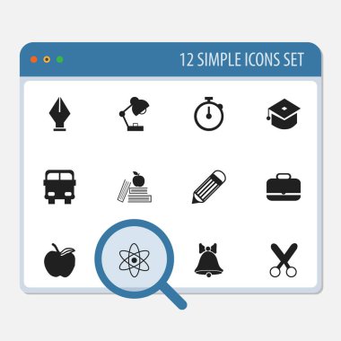 12 düzenlenebilir bilgi simgeler kümesi. Molekül, töreni, ders kitabı ve daha fazlası gibi simgeler içerir. Web, mobil, UI ve Infographic tasarımı için kullanılabilir.