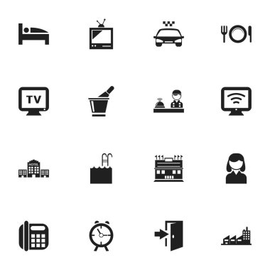 16 düzenlenebilir Plaza simgeler kümesi. Erkek, Townhouse, kablosuz Tv ve daha fazlası gibi simgeler içerir. Web, mobil, UI ve Infographic tasarımı için kullanılabilir.