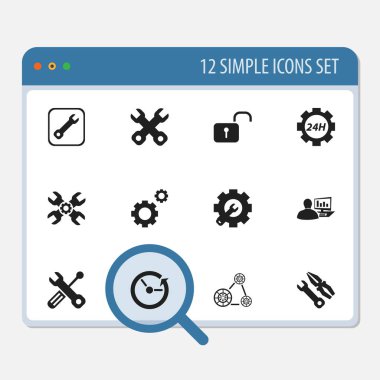 12 düzenlenebilir mekanik simgeler kümesi. İngiliz anahtarı onarım, yapı malzemeleri, bilgisayar istatistikleri ve daha fazlası gibi simgeler içerir. Web, mobil, UI ve Infographic tasarımı için kullanılabilir.