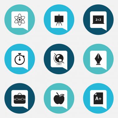 9 düzenlenebilir eğitim simgeler kümesi. Yönetim Kurulu, dünya gezegen, ressamlar Stand yazma gibi simgeleri içerir. Web, mobil, UI ve Infographic tasarımı için kullanılabilir.