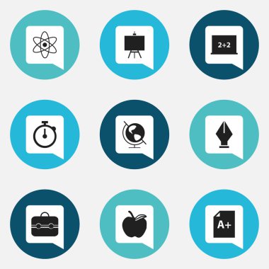 Set Of 9 Editable Education Icons. Includes Symbols Such As Writing Board, Earth Planet , Painters Stand. Can Be Used For Web, Mobile, UI And Infographic Design. clipart