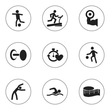 9 düzenlenebilir etkin simgeler kümesi. Sporcu, eğitim Havuzu, sağlık zaman ve daha fazlası gibi simgeler içerir. Web, mobil, UI ve Infographic tasarımı için kullanılabilir.