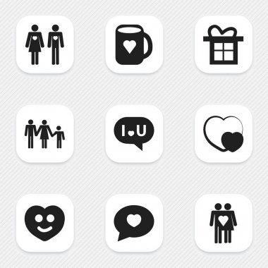 9 düzenlenebilir Amour simgeler kümesi. Çift, itiraf, hediye ve daha fazlası gibi simgeler içerir. Web, mobil, UI ve Infographic tasarımı için kullanılabilir.