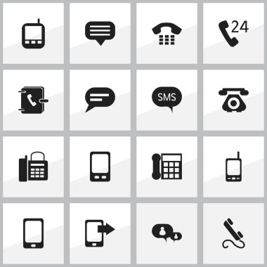 16 düzenlenebilir telefon simgeler kümesi. Alıcı-verici ve daha fazla yorum, paylaşım ekran, gibi simgeler içerir. Web, mobil, UI ve Infographic tasarımı için kullanılabilir.