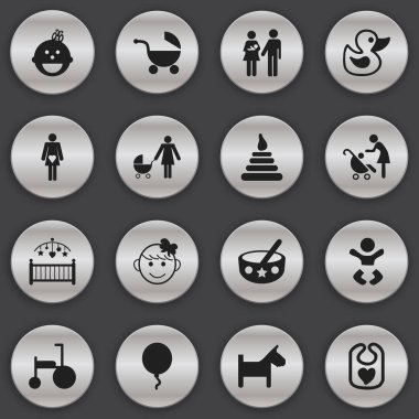 16 düzenlenebilir çocuk simgeler kümesi. Bisiklet, Bebek odası, bebek arabası ve daha fazlası gibi simgeler içerir. Web, mobil, UI ve Infographic tasarımı için kullanılabilir.
