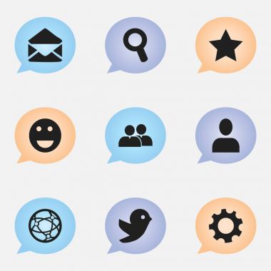 9 düzenlenebilir Internet simge kümesi. Ağ, grup, Emoji ve daha fazlası gibi simgeler içerir. Web, mobil, UI ve Infographic tasarımı için kullanılabilir.