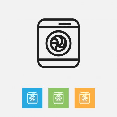 Çamaşırhanede anahat Temizleme sembolü vektör Illustration. Premium Kalite izole yıkama makinesi öğesinde Trendy düz stil.