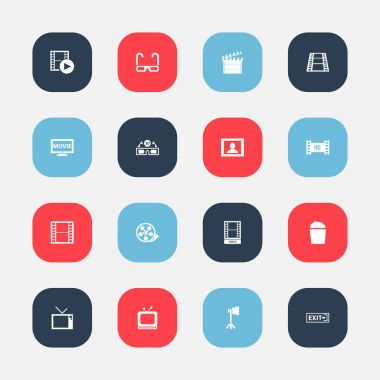 16 düzenlenebilir filme simgeler kümesi. Stüdyo ışık, sinema Snack, film şeridi ve daha fazlası gibi simgeler içerir. Web, mobil, UI ve Infographic tasarımı için kullanılabilir.