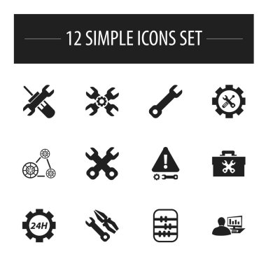 12 düzenlenebilir hizmet simgeler kümesi. İngiliz anahtarı, Cambelt ve teknik destek gibi simgeleri içerir. Web, mobil, UI ve Infographic tasarımı için kullanılabilir.