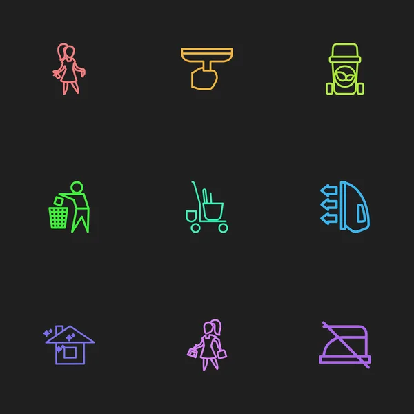 Ensemble de 9 icônes de contour de nettoyage modifiables. Comprend des symboles tels que ne pas repasser, balai, poubelle et plus encore. Peut être utilisé pour le Web, mobile, interface utilisateur et infographie . — Image vectorielle