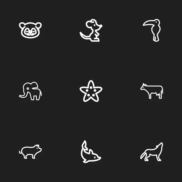 Conjunto de 9 iconos del contorno del zoológico editables. Incluye símbolos como cerdo, delfín, vaca y más. Puede ser utilizado para el diseño de la tela, móvil, interfaz de usuario e infografía . — Vector de stock