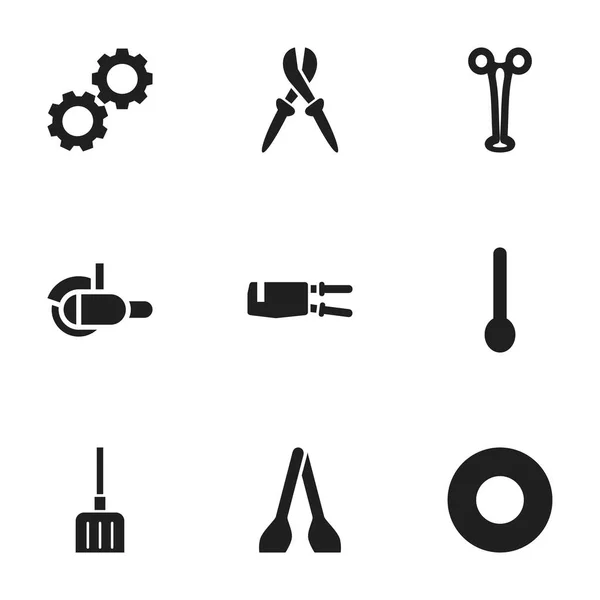Conjunto de 9 iconos de instrumentos editables. Incluye símbolos como alicates, fórceps, cuchara y más. Puede ser utilizado para el diseño de la tela, móvil, interfaz de usuario e infografía . — Vector de stock