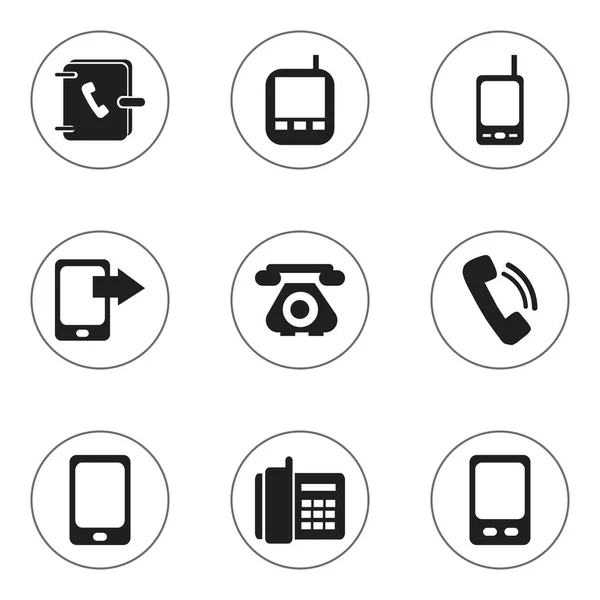 Conjunto de 9 iconos de teléfono editables. Incluye símbolos como hablar, Radio Talkie, teléfono celular en casa y más. Puede ser utilizado para el diseño de la tela, móvil, interfaz de usuario e infografía . — Vector de stock