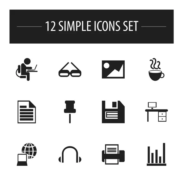 Uppsättning av 12 redigerbara presidiet ikoner. Innehåller symboler som markör, linjediagram, Person som arbetar på dator och mer. Kan användas för webb-, mobil-, Ui- och Infographic Design. — Stock vektor