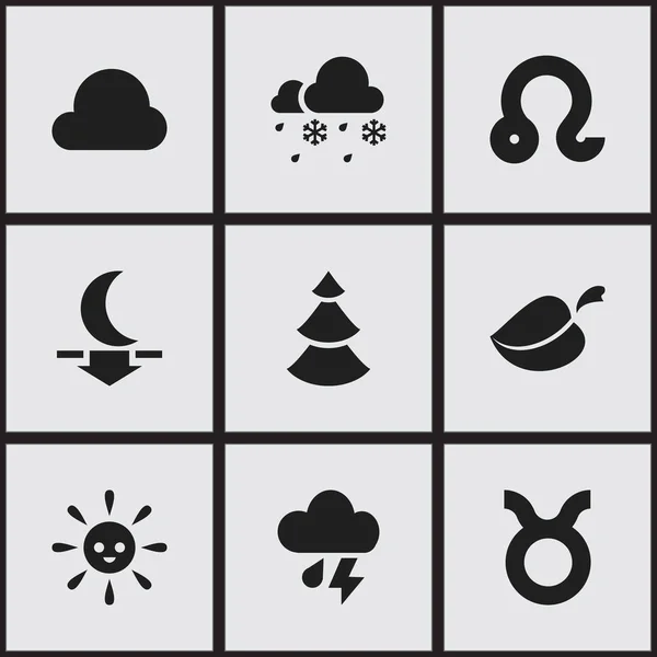 Set de 9 iconos de aire editables. Incluye símbolos como la tormenta eléctrica, Evergreen, Frostiness And More. Puede ser utilizado para el diseño de la tela, móvil, interfaz de usuario e infografía . — Vector de stock