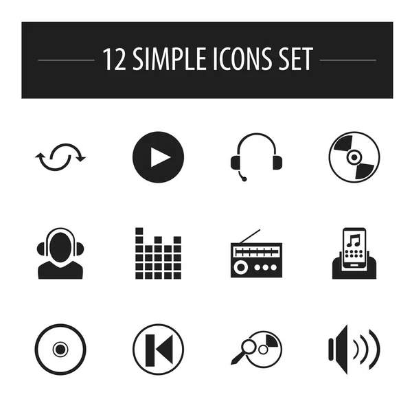 Set de 12 iconos de sonido editables. Incluye símbolos como Melody Seeking, Disc, Mixing And More. Puede ser utilizado para el diseño de la tela, móvil, interfaz de usuario e infografía . — Archivo Imágenes Vectoriales