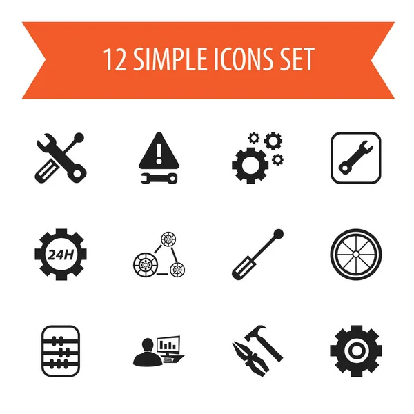 Sada 12 ikon upravitelné nástroj. Obsahuje symboly varování, pneumatik, odborné a další. Lze použít pro webové, mobilní, Ui a infografika Design. — Stockový vektor