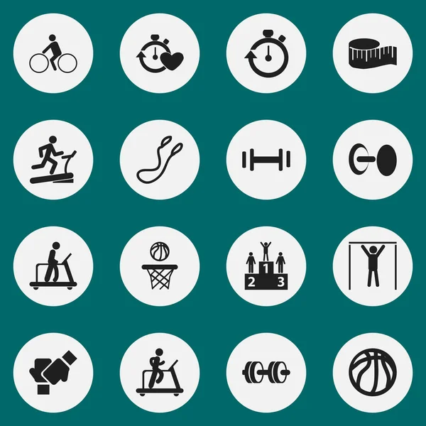 Conjunto de 16 ícones saudáveis editáveis. Inclui símbolos como Jogging, Heft, Basquete e muito mais. Pode ser usado para Web, Mobile, UI e design infográfico . —  Vetores de Stock
