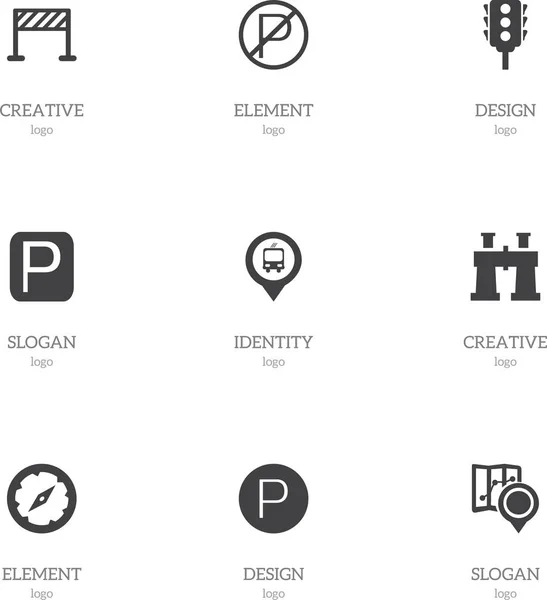 Conjunto de 9 iconos de mapa editables. Incluye símbolos como semáforo, construcción de calles, navegador de imanes y más. Puede ser utilizado para el diseño de la tela, móvil, interfaz de usuario e infografía . — Vector de stock