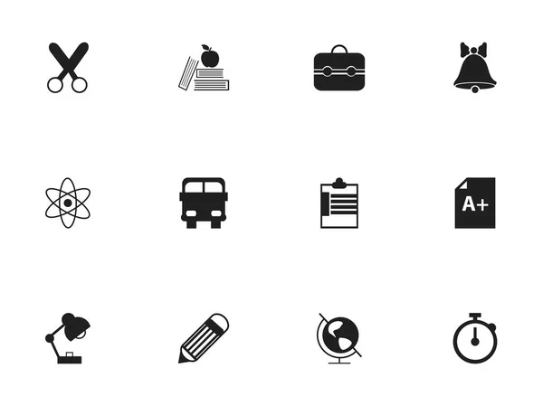 Set van 12 bewerkbare School iconen. Bevat symbolen zoals Jingle, Timer, molecuul en meer. Kan worden gebruikt voor Web, Mobile, Ui en Infographic Design. — Stockvector