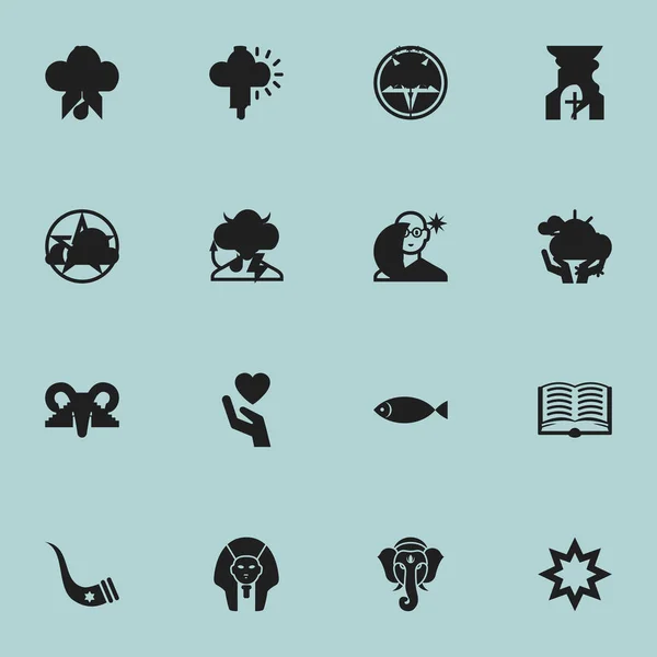 Set de 16 iconos de Dyne editables. Incluye símbolos como la mendicidad, Evangelio, fraile y más. Puede ser utilizado para el diseño de la tela, móvil, interfaz de usuario e infografía . — Archivo Imágenes Vectoriales