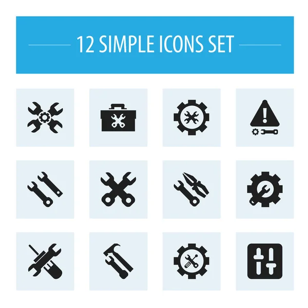 Conjunto de 12 ícones mecânicos editáveis. Inclui símbolos como equipamento de fixação, serviço, cautela e muito mais. Pode ser usado para Web, Mobile, UI e design infográfico . — Vetor de Stock